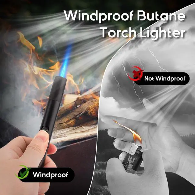 Alt view image 5 of 7 - LcFun 2 Pack Torch Lighters Refillable Butane Lighter with Visible Fuel Window, Windproof Adjustable Jet Flame Long Lighters for Candle, Grill, BBQ, Camping, Fireworks (Butane NOT Included)