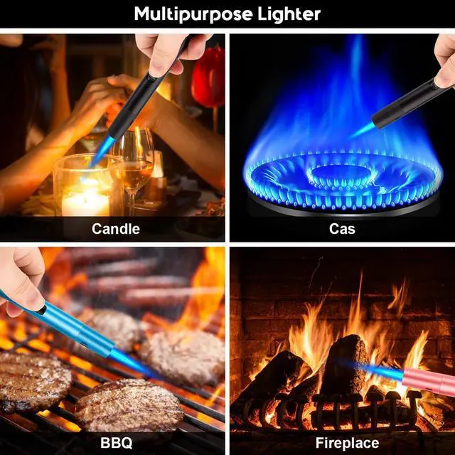 Alt view image 6 of 7 - LcFun 2 Pack Torch Lighters Refillable Butane Lighter with Visible Fuel Window, Windproof Adjustable Jet Flame Long Lighters for Candle, Grill, BBQ, Camping, Fireworks (Butane NOT Included)