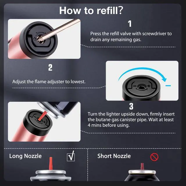 Alt view image 7 of 7 - LcFun 2 Pack Torch Lighters Refillable Butane Lighter with Visible Fuel Window, Windproof Adjustable Jet Flame Long Lighters for Candle, Grill, BBQ, Camping, Fireworks (Butane NOT Included)