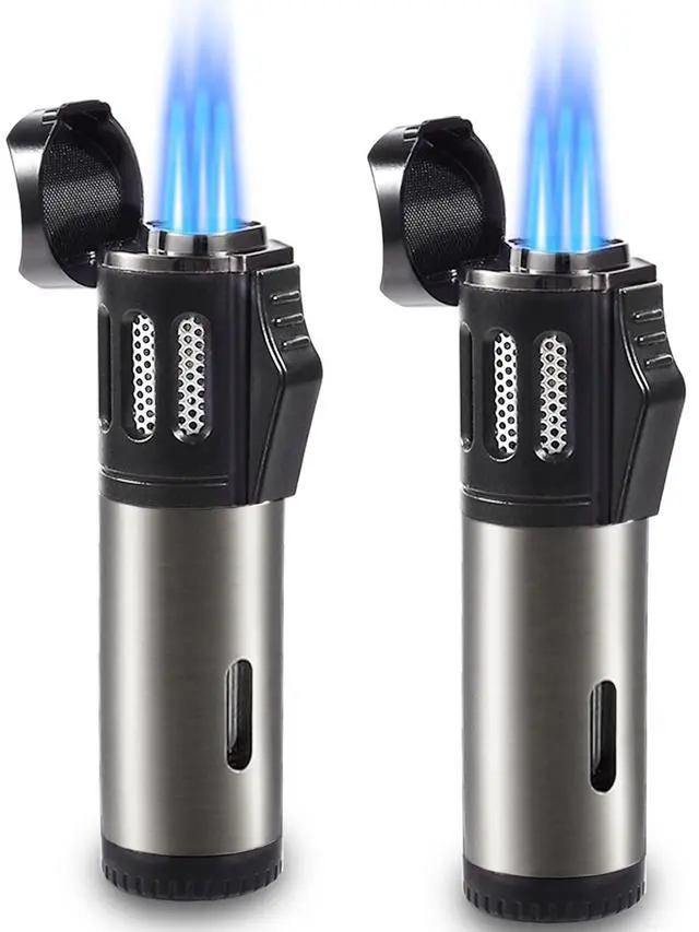 Main image of 2 Pack Torch Lighter Triple 3 Jet Flame Butane Gas Lighter Refillable Jet Torch Lighters Adjustable Windproof Pocket Lighter for Grill Kitchen Fireplace Camping (Fuel Not Included)
