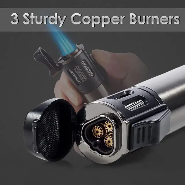 Alt view image 2 of 7 - 2 Pack Torch Lighter Triple 3 Jet Flame Butane Gas Lighter Refillable Jet Torch Lighters Adjustable Windproof Pocket Lighter for Grill Kitchen Fireplace Camping (Fuel Not Included)
