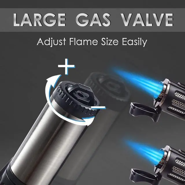 Alt view image 4 of 7 - 2 Pack Torch Lighter Triple 3 Jet Flame Butane Gas Lighter Refillable Jet Torch Lighters Adjustable Windproof Pocket Lighter for Grill Kitchen Fireplace Camping (Fuel Not Included)