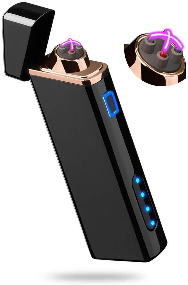 Main image of Electric Arc Lighter USB Rechargeable Windproof Flameless Plasma with Battery Indicator for Fire, Cigarette, Candle - Outdoors Indoors | Bright-Black (Upgraded).