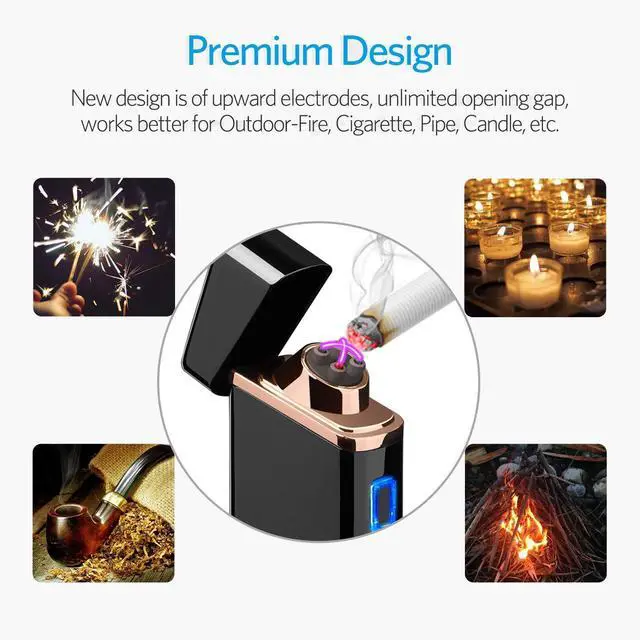 Alt view image 6 of 7 - Electric Arc Lighter USB Rechargeable Windproof Flameless Plasma with Battery Indicator for Fire, Cigarette, Candle - Outdoors Indoors | Bright-Black (Upgraded).