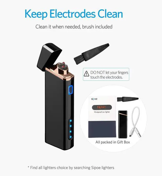 Alt view image 7 of 7 - Electric Arc Lighter USB Rechargeable Windproof Flameless Plasma with Battery Indicator for Fire, Cigarette, Candle - Outdoors Indoors | Bright-Black (Upgraded).
