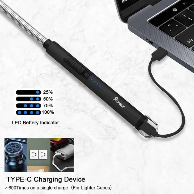 Alt view image 3 of 7 - SUPRUS Electric Candle Lighter USB Type C Rechargeable Lighter Steel Shell & Hanging Hook with 360° Flexible Neck (Black)