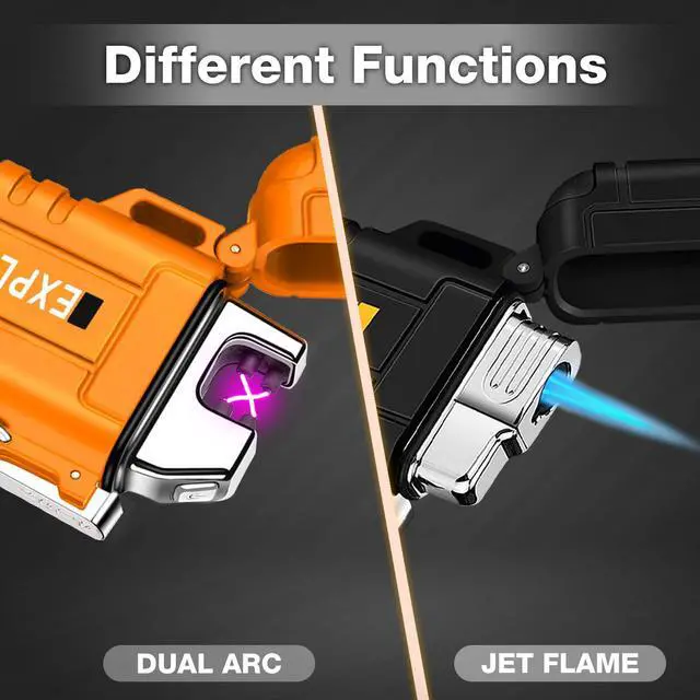 Alt view image 2 of 7 - 2 Pack Waterproof Lighter Outdoor Windproof Torch Lighters Dual Arc Butane Electric Lighters USB Rechargeable Lighters Flameless Plasma Lighter Camping Hiking Adventure Survival Tactical Gear