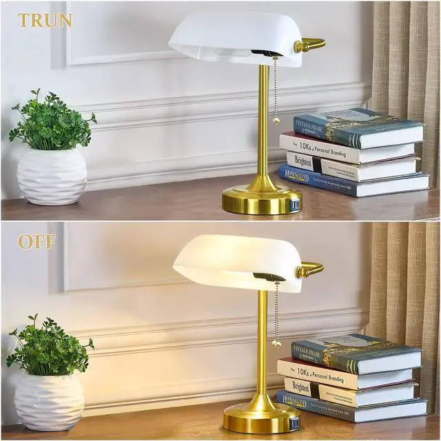 Alt view image 7 of 7 - Vintage Desk Lamp Bankers Lamp - Plastic Lampshade Retro Table Lamp with USB & Type C Charging Ports Traditional Library Lamp for Home Office Nightstand Bedroom Side Table Lamp(T45 Bulb Included)