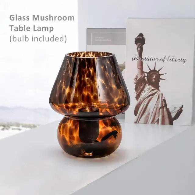 Alt view image 3 of 6 - Mushroom Lamp Small Vintage Table Lamp for Bedroom Nightstand, Bedside Lamp Translucent Glass Stepless Dimmable, Murano Aesthetic Home Decor for Living Room Kitchen(Black)