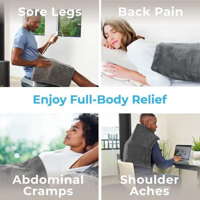 Alt view image 3 of 7 - PureRelief Ultra-Wide Microplush Heating Pad - 20 x 24 XXL Size & 6 Heat Settings for Temporary Neck, Shoulder & Back Pain Relief - Moist Heat Option & Machine Washable (Gray)