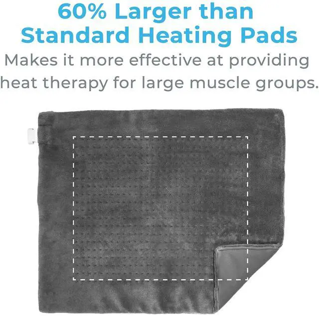 Alt view image 4 of 7 - PureRelief Ultra-Wide Microplush Heating Pad - 20 x 24 XXL Size & 6 Heat Settings for Temporary Neck, Shoulder & Back Pain Relief - Moist Heat Option & Machine Washable (Gray)