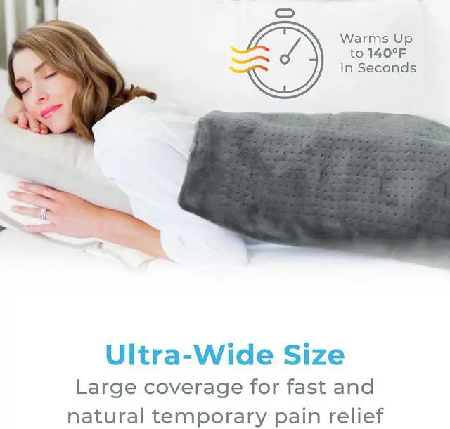 Alt view image 2 of 7 - PureRelief Ultra-Wide Microplush Heating Pad - 20 x 24 XXL Size & 6 Heat Settings for Temporary Neck, Shoulder & Back Pain Relief - Moist Heat Option & Machine Washable (Gray)