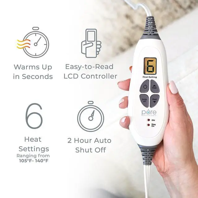 Alt view image 5 of 7 - PureRelief XL Heating Pad - 12" x 24" Electric Heating Pad for Back Pain & Cramps, 6 Heat Settings, FSA/HSA Eligible, Soft Machine Wash Fabric, Auto-Off & Moist Heat (Zen Green)