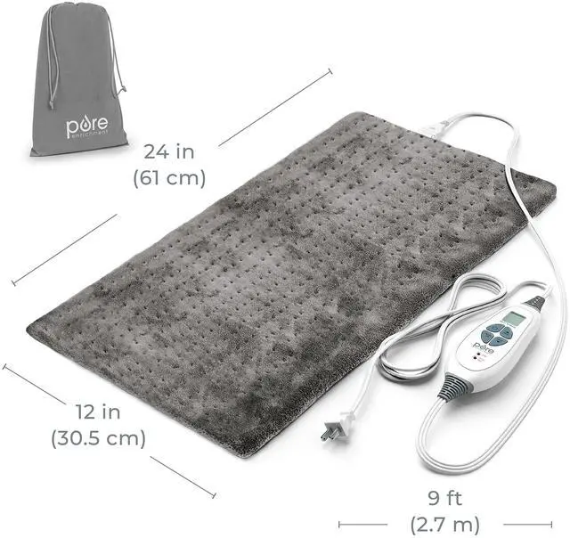 Alt view image 7 of 7 - PureRelief® XL Heating Pad - 12" x 24" Electric Heating Pad for Back Pain & Cramps, 6 Heat Settings, Soft Machine Wash Fabric, Auto-Off & Moist Heat (Charcoal Gray)