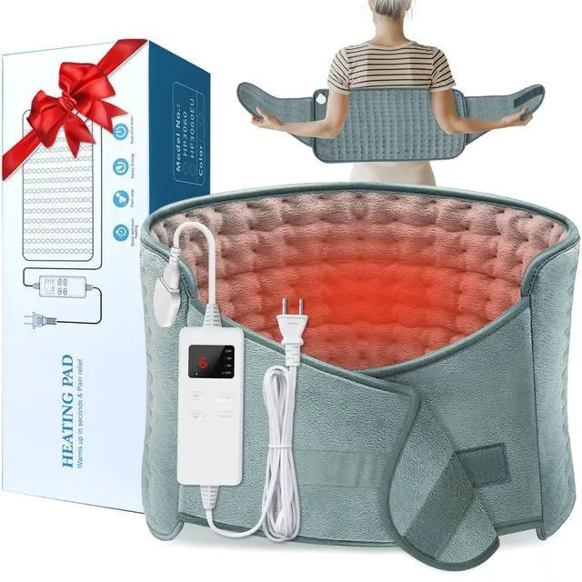 Main image of Heating Pad for Back Pain Relief, Electric Heating Pad for Period Cramps Neck Shoulders with Belt, 4 Timer 6 Heat Setting & Auto Shut Off, 12"x24"+20" Large Moist Heat Pad for Mom,Dad