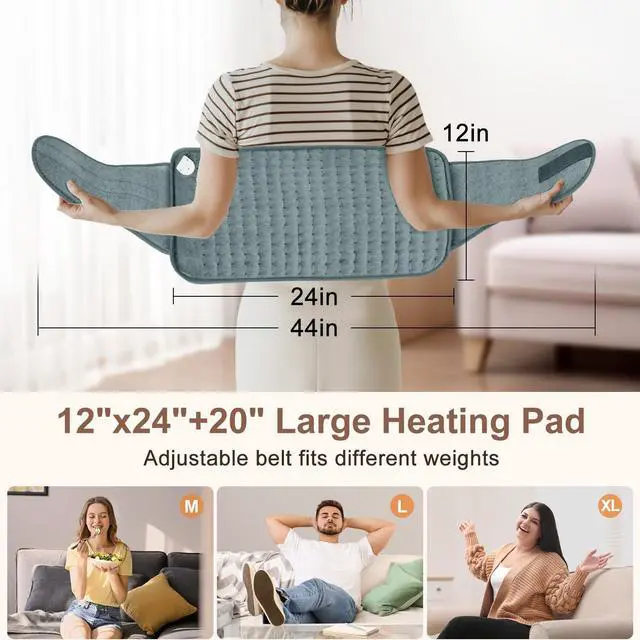 Alt view image 5 of 7 - Heating Pad for Back Pain Relief, Electric Heating Pad for Period Cramps Neck Shoulders with Belt, 4 Timer 6 Heat Setting & Auto Shut Off, 12"x24"+20" Large Moist Heat Pad for Mom,Dad