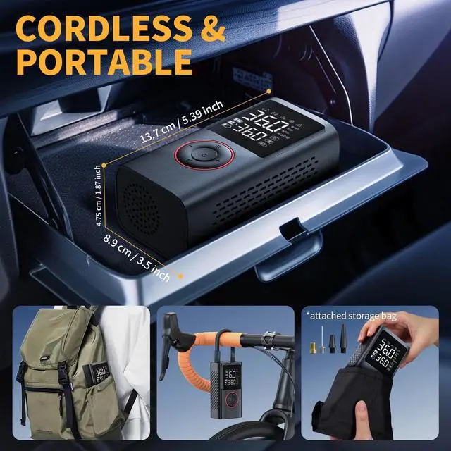 Alt view image 5 of 7 - _Mega Brand Cordless Tire Inflator Portable Air Compressor - Air Pump for Car Tires 150 Psi.