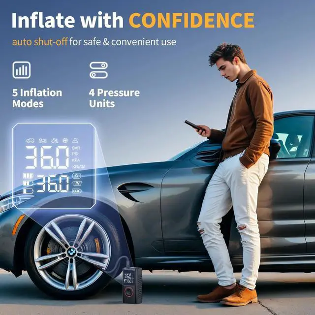 Alt view image 4 of 7 - _Mega Brand Cordless Tire Inflator Portable Air Compressor - Air Pump for Car Tires 150 Psi.