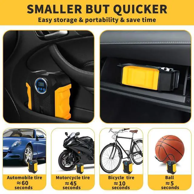 Alt view image 6 of 7 - _Mega Brand 12V DC Tire Inflator, 150PSI Auto Shut-off Air Pump for Car, Portable Tires Air Compressor with LED Light