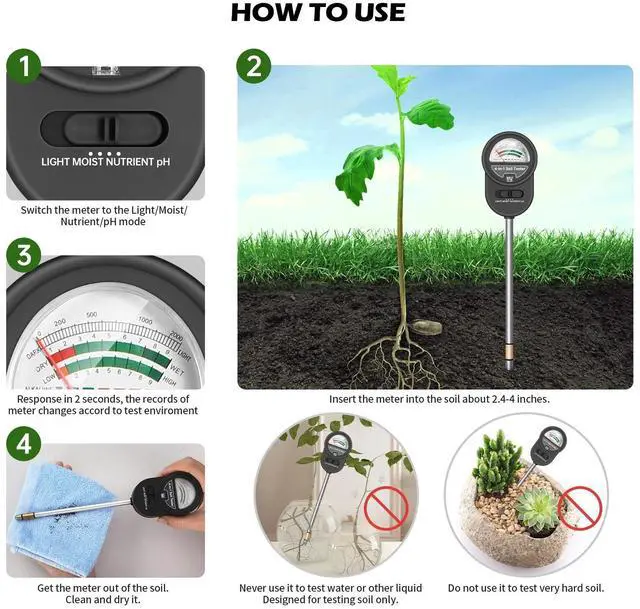 Alt view image 4 of 7 - _Mega Brand 4-in-1 Soil Moisture, pH, Light & Nutrient Tester - No Battery Required, Perfect for Garden, Lawn, Farm & Indoor/Outdoor Use.