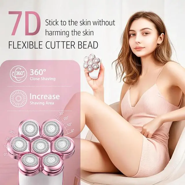 Alt view image 2 of 7 - _Mega Brand 7D Rechargeable Cordless Electric Razor for Women - IPX6 Waterproof Wet/Dry Body Shaver, Bikini Trimmer, Epilator for Face, Underarms & Legs.