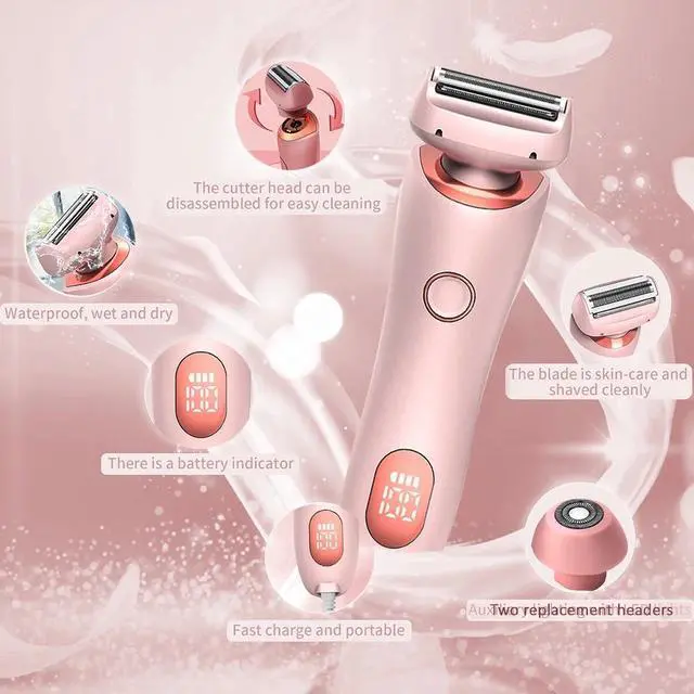 Alt view image 6 of 7 - _Mega Brand 2-in-1 Rechargeable Women's Electric Shaver - Wet/Dry with LED Display for Legs, Bikini, Underarms & Face.
