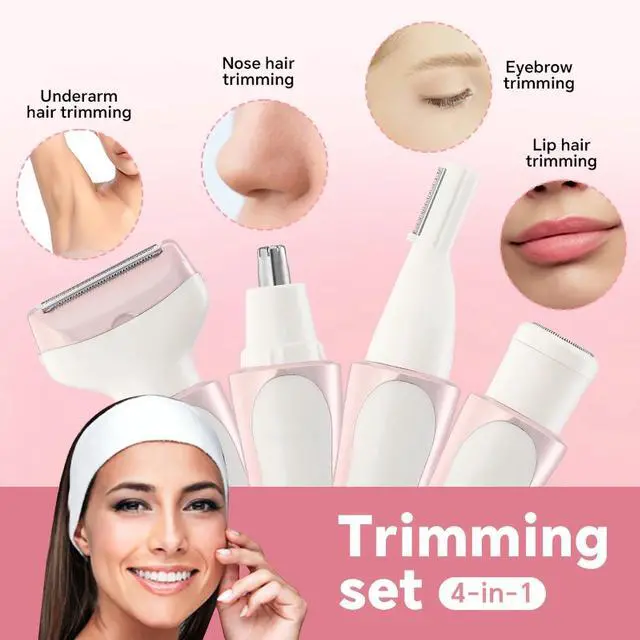 Alt view image 7 of 7 - _Mega Brand 4-in-1 Electric Razor for Women  Rechargeable Bikini Trimmer, Face Shaver & Eyebrow Groomer, Wet/Dry IPX5, USB-C Fast-Charge, Rose-Gold Travel Kit.