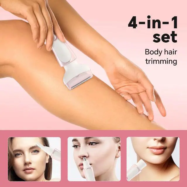 Alt view image 3 of 7 - _Mega Brand 4-in-1 Electric Razor for Women  Rechargeable Bikini Trimmer, Face Shaver & Eyebrow Groomer, Wet/Dry IPX5, USB-C Fast-Charge, Rose-Gold Travel Kit.