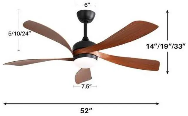 Alt view image 2 of 7 - _Mega Brand 52" Indoor Ceiling Fan with 3 Color Dimmable LED Light, 5 ABS Blades, Reversible DC Motor, Remote Control, Black