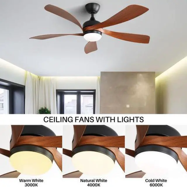 Alt view image 5 of 7 - _Mega Brand 52" Indoor Ceiling Fan with 3 Color Dimmable LED Light, 5 ABS Blades, Reversible DC Motor, Remote Control, Black