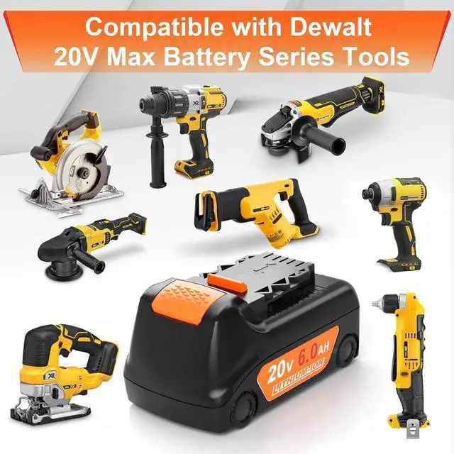 Alt view image 2 of 7 - _Mega Brand For DeWalt 20V MAX 6.0Ah Lithium Ion Battery 4-Pack DCB205, DCB206 - High-Capacity, Long-Lasting Power for Cordless Tools.