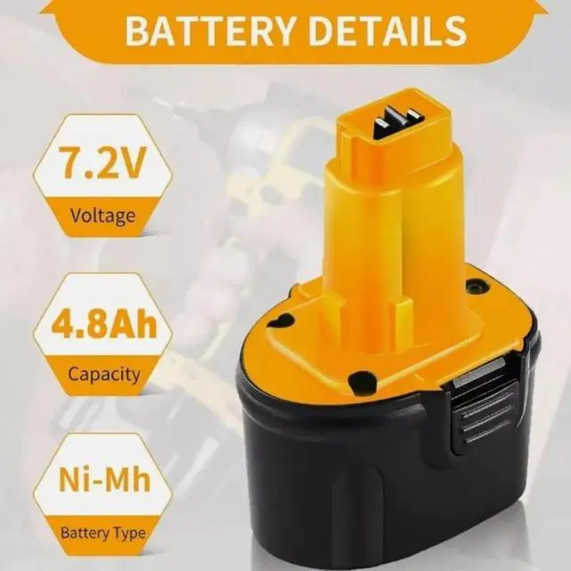 Alt view image 2 of 6 - _Mega Brand 2 Pack 7.2V 4800mAh Ni-MH High-Capacity Replacement Batteries for DEWALT DW9057, DE9057, DE9085, DW920K, DW920K2, DW925K, DW925K2, DW968K Cordless Power Tools.