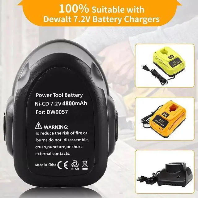 Alt view image 6 of 6 - _Mega Brand 2 Pack 7.2V 4800mAh Ni-MH High-Capacity Replacement Batteries for DEWALT DW9057, DE9057, DE9085, DW920K, DW920K2, DW925K, DW925K2, DW968K Cordless Power Tools.