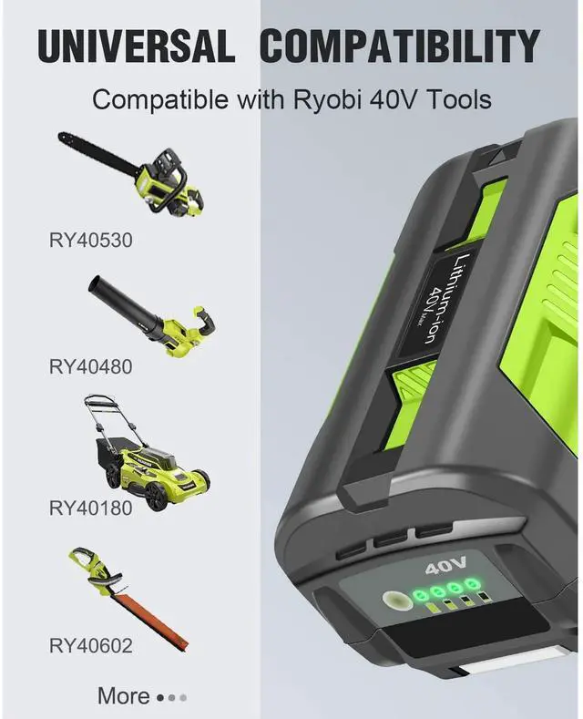Alt view image 2 of 7 - _Mega Brand 6.0Ah OP4050A Replacement Battery for Ryobi 40V MAX Tools|OP4015 OP4040 OP40201 Compatible|Fade-Free Lithium-Ion Power|Lawn Mower,String Trimmer,Chainsaw,Leaf Blower,Snow Blower Use.