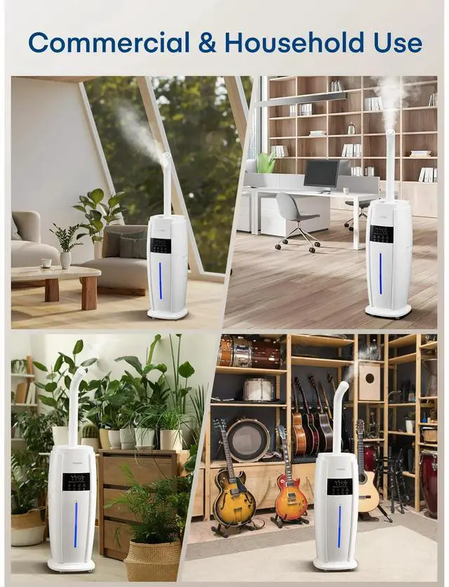 Alt view image 3 of 7 - _Mega Brand 4.8 Gal / 18 L Cool Mist Tower Humidifier  Large-Room Quiet Humidifier for Home, Plants, Commercial & Whole House up to 1,500 ft² | Smart Sensor, Remote, 5 Speeds, Easy Top-Fill, White.