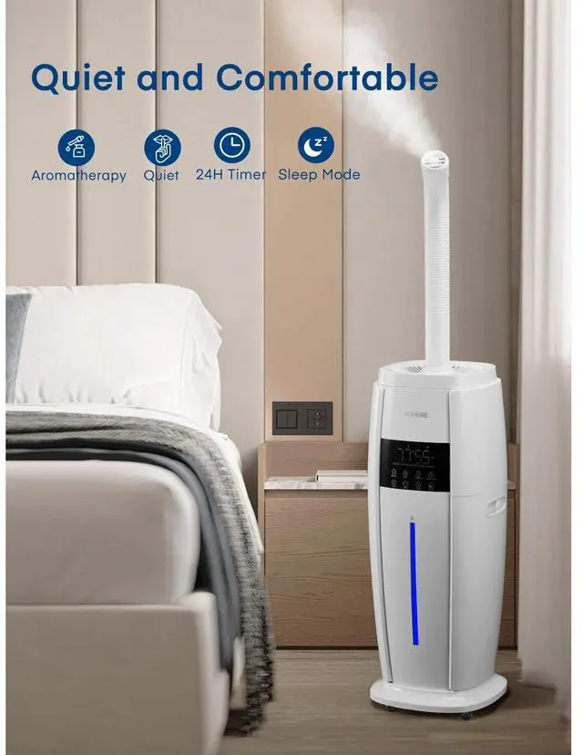 Alt view image 6 of 7 - _Mega Brand 4.8 Gal / 18 L Cool Mist Tower Humidifier  Large-Room Quiet Humidifier for Home, Plants, Commercial & Whole House up to 1,500 ft² | Smart Sensor, Remote, 5 Speeds, Easy Top-Fill, White.