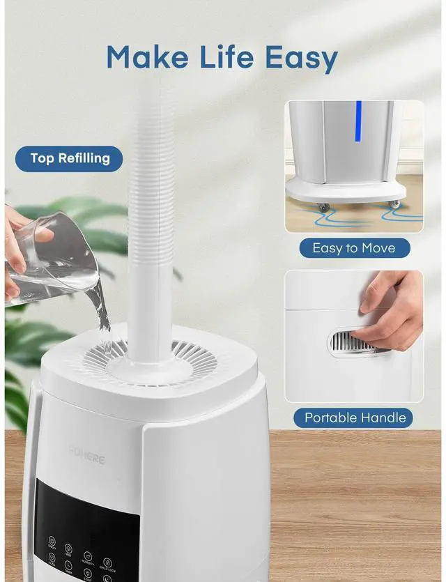 Alt view image 2 of 7 - _Mega Brand 4.8 Gal / 18 L Cool Mist Tower Humidifier  Large-Room Quiet Humidifier for Home, Plants, Commercial & Whole House up to 1,500 ft² | Smart Sensor, Remote, 5 Speeds, Easy Top-Fill, White.