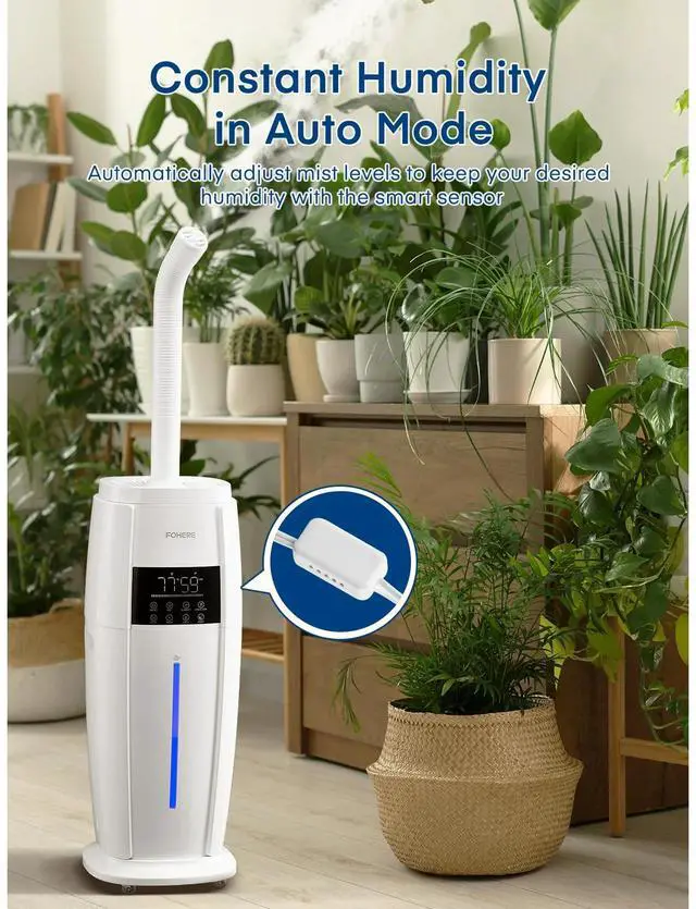 Alt view image 7 of 7 - _Mega Brand 4.8 Gal / 18 L Cool Mist Tower Humidifier  Large-Room Quiet Humidifier for Home, Plants, Commercial & Whole House up to 1,500 ft² | Smart Sensor, Remote, 5 Speeds, Easy Top-Fill, White.