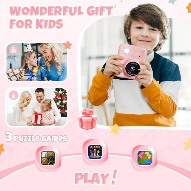 Alt view image 6 of 7 - _Mega Brand Kids Camera Instant Print  48MP Digital Camera with 3.0" IPS Screen, 1080P Video, 2×3" Zero-Ink Printer & 32GB Card  3-12 Year Old Girls & Boys Birthday/Christmas Gift (Pink).