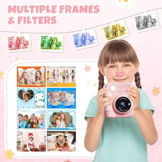 Alt view image 5 of 7 - _Mega Brand Kids Camera Instant Print  48MP Digital Camera with 3.0" IPS Screen, 1080P Video, 2×3" Zero-Ink Printer & 32GB Card  3-12 Year Old Girls & Boys Birthday/Christmas Gift (Pink).