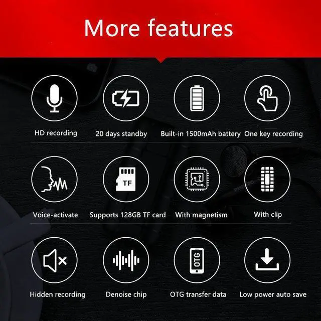 Alt view image 5 of 7 - AMOI B800Li Dictaphone Mini Digital Voice Recorder long Time 20 days HD Noise Reduction 128GB clip voice-activate Audio recorder