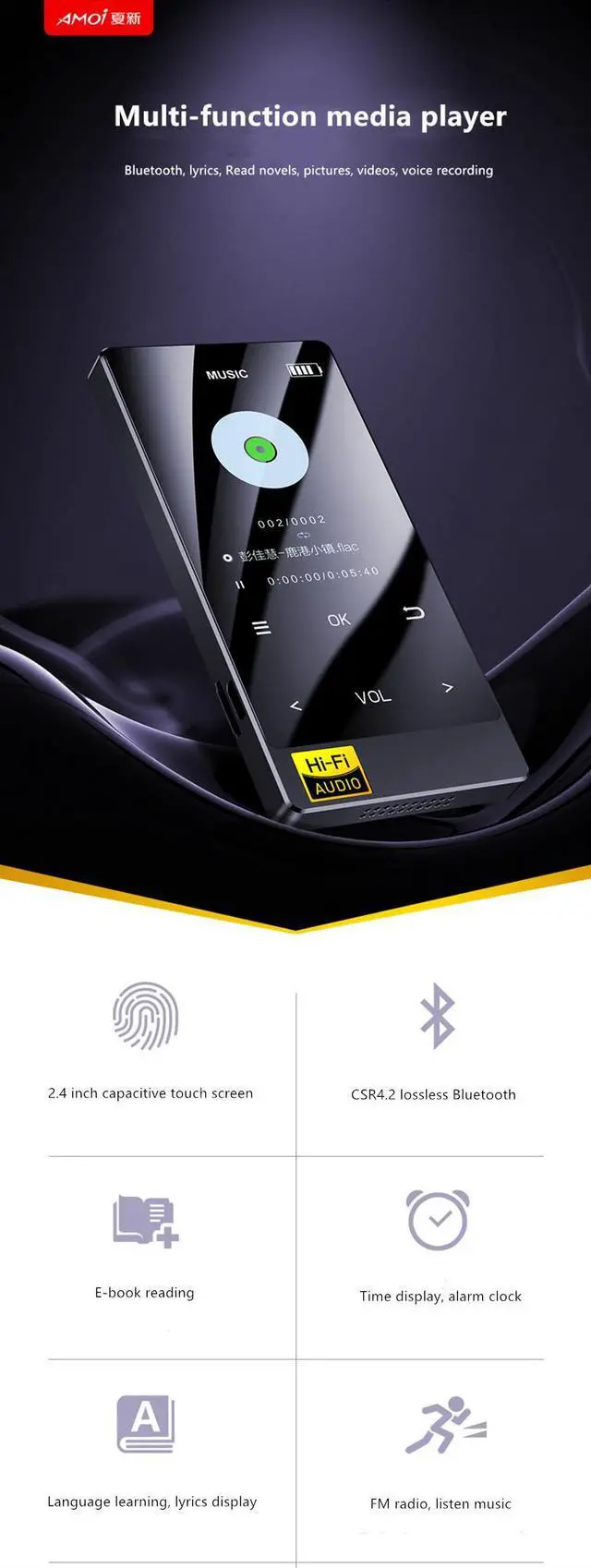 Alt view image 6 of 7 - Amoi X3 Bluetooth Professional Sports HIFI Stereo Bass Voice Recorder Dictaphone MP4 Music Player FM Radio E-Book 8GB