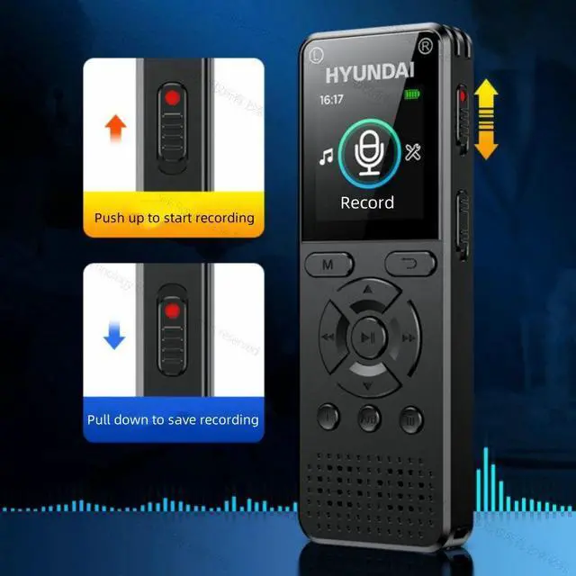 Alt view image 3 of 7 - Hyundai E760 Professional HD Denoise Mini Dual Mic Digital Voice activate Recorder Class Meeting Training Audio record Dictaphone 32GB