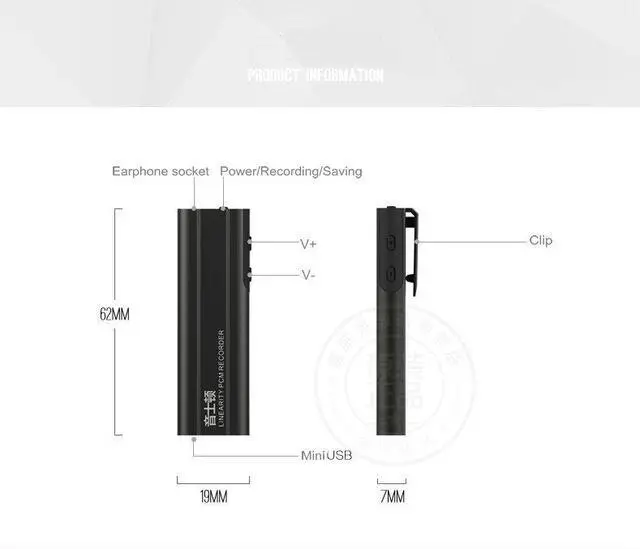 Alt view image 6 of 7 - Yescool A2 Metal Mini Digital Audio Voice-activated Recorder With Clip Portable Dictaphone WAV MP3 Player Sound Recording