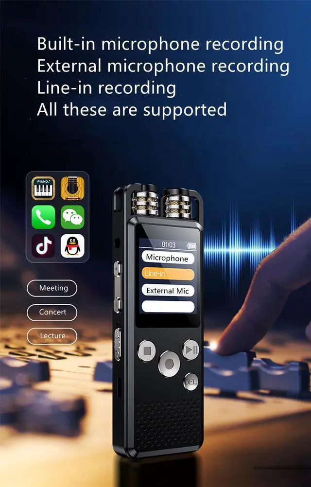 Alt view image 2 of 7 - Rendmmsn KP666 Professional Dictaphone Clear Voice-Activated Digital Recorder PCM Stereo Variable Speed Player Meeting Recording 128GB