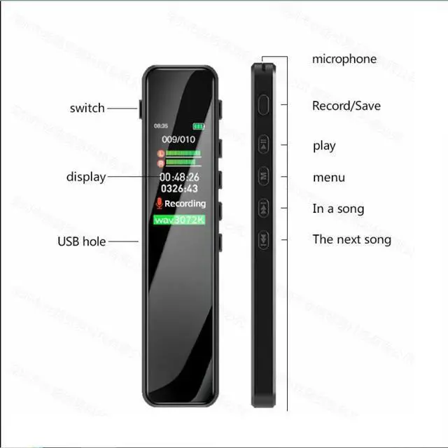 Alt view image 3 of 7 - GL-82 Professional Mini Digital Voice Recorder Activated MP3 Stereo Audio Ultrathin Slim Portable 3072Kbps with Timing Dictaphone 16GB
