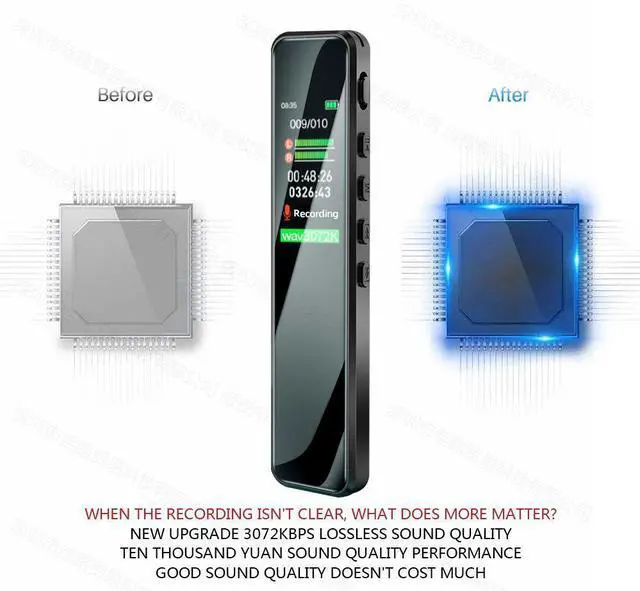 Alt view image 2 of 7 - GL-82 Professional Mini Digital Voice Recorder Activated MP3 Stereo Audio Ultrathin Slim Portable 3072Kbps with Timing Dictaphone 16GB