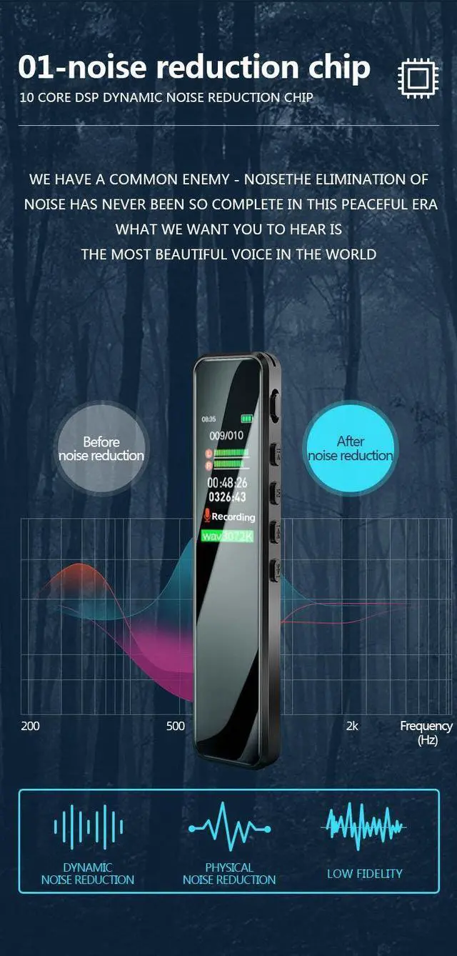 Alt view image 7 of 7 - GL-82 Professional Mini Digital Voice Recorder Activated MP3 Stereo Audio Ultrathin Slim Portable 3072Kbps with Timing Dictaphone 16GB
