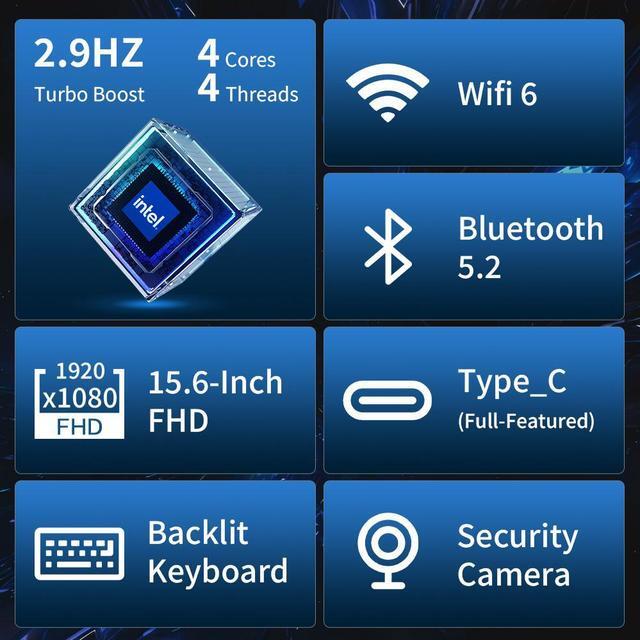 Alt view image 2 of 7 - Ningmei NL100P Laptop Computer, 15.6 Inch Notebook with Intel Quad-Core N5095(Up to 2.9GHz), 16GB DDR4 512GB SSD, BT5.2, 5G WiFi, USB3.2, Type_C, Webcam, Long Battery Life
