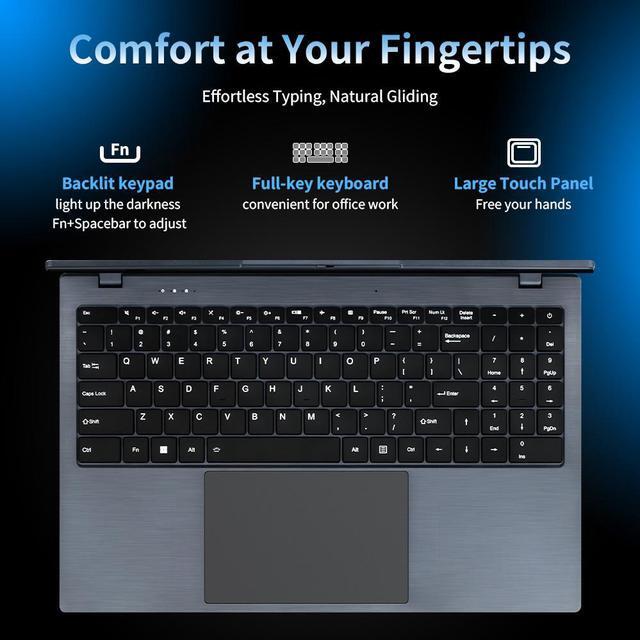 Alt view image 5 of 7 - Ningmei NL100P Laptop Computer, 15.6 Inch Notebook with Intel Quad-Core N5095(Up to 2.9GHz), 16GB DDR4 512GB SSD, BT5.2, 5G WiFi, USB3.2, Type_C, Webcam, Long Battery Life